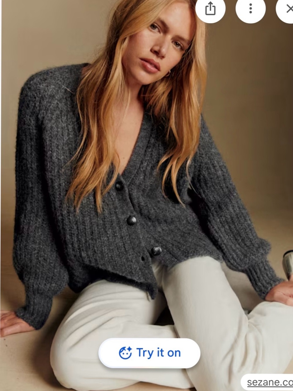 Sezane Charcoal Textured Button-Front cardigan - Picture 3 of 8